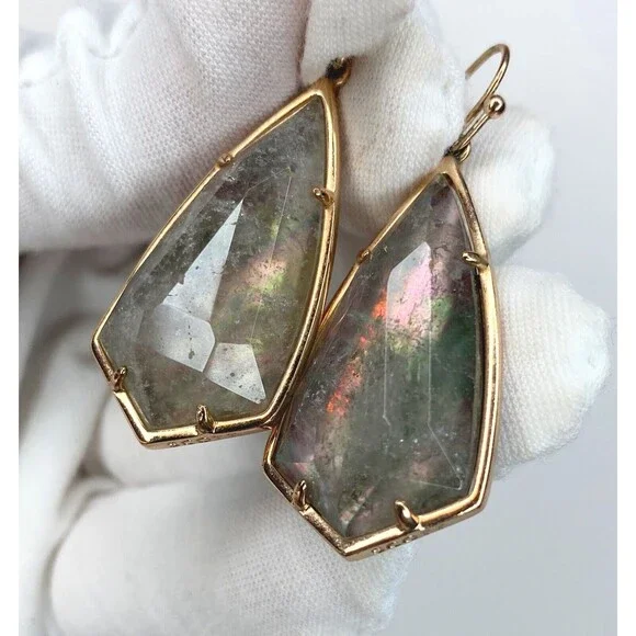 Kendra Scott Carla Crystal Gray Illusion Rose-Gold-Tone Signed Dangle  Earrings